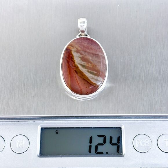 Vintage Sterling Silver 925 Jasper Oval Pendant - Picture 6 of 7